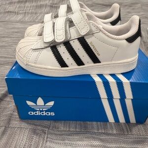 adidas Kids White and Black Velcro Superstar Sneakers
